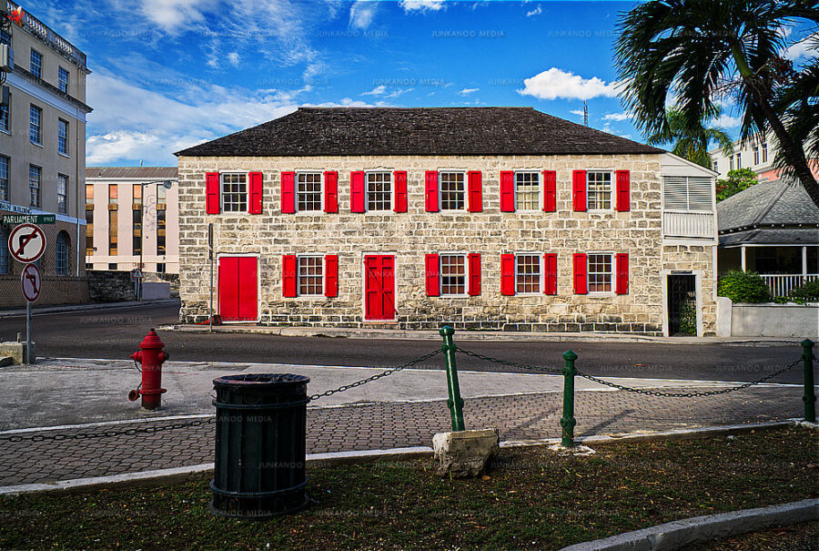 Exposed stone quarry Building in Parliament Square, Nassau Bahamas.