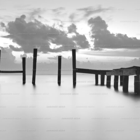 A long exposure of a dock at Jaws Beach in New Providence, Bahamas.