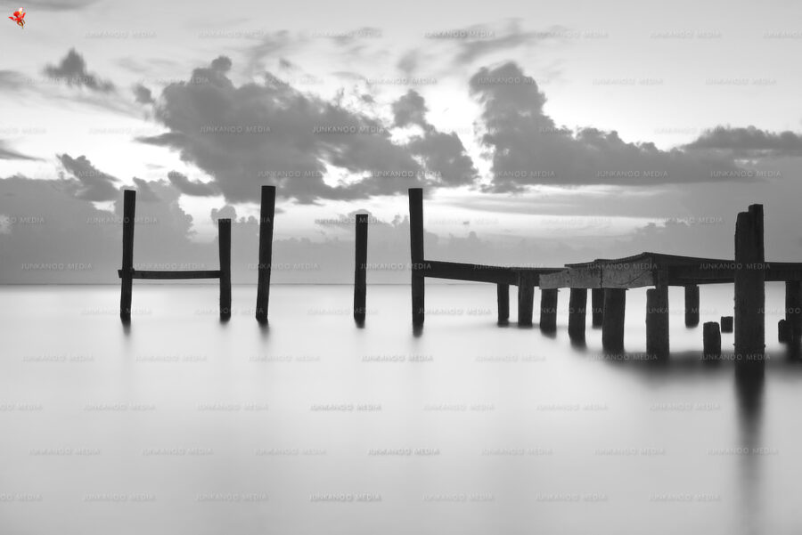 A long exposure of a dock at Jaws Beach in New Providence, Bahamas.