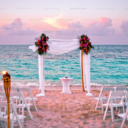 A beach wedding at the Bahamar Resort, Nassau Bahamas.