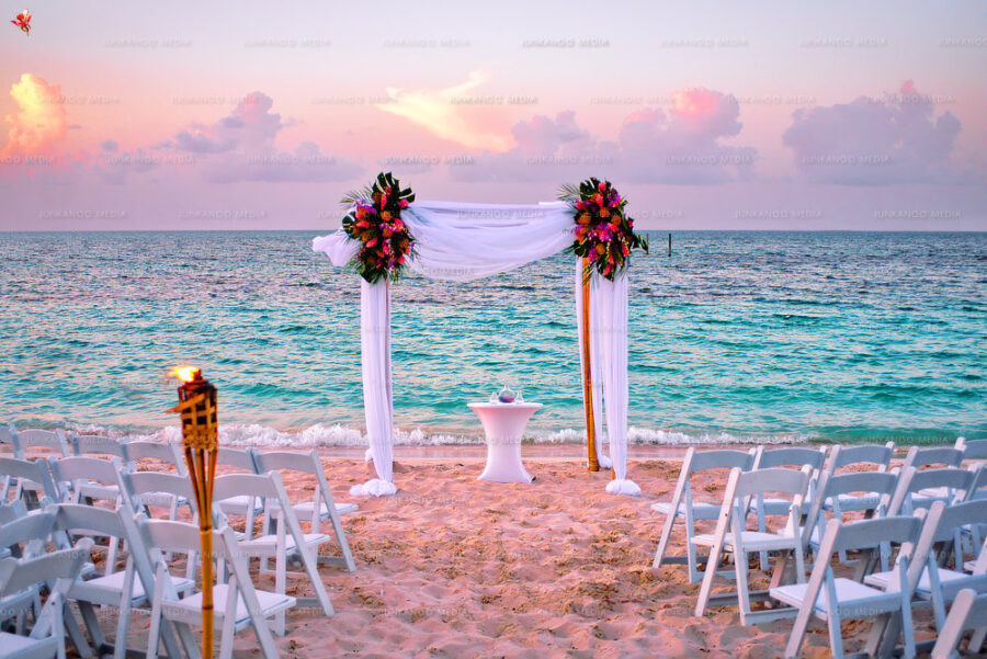 A beach wedding at the Bahamar Resort, Nassau Bahamas.