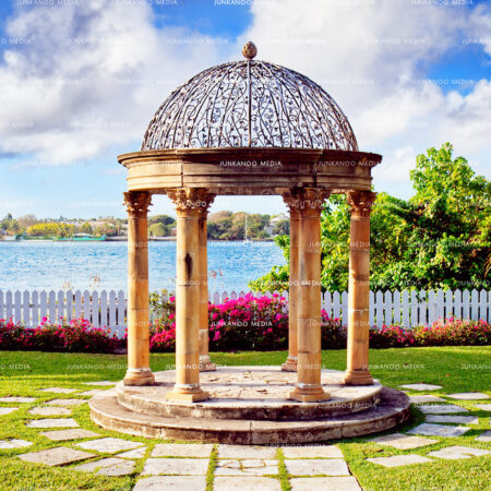 A freestanding portico at the Versailles Gardens on Paradise Island in The Bahamas