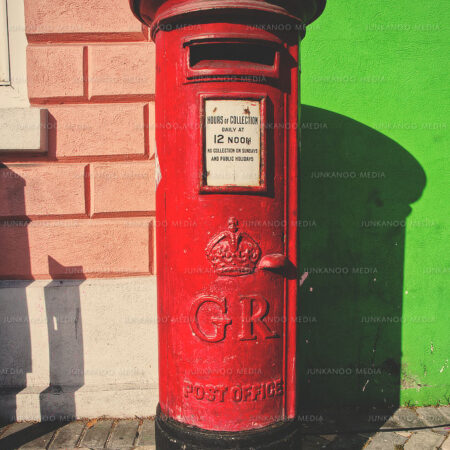 A colonial-era post office collection box with Royal Cypher in downtown Nassau, Bahamas.