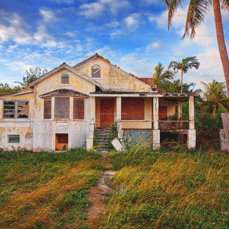 An abandoned house overlooking the ocean in The Bahamas.