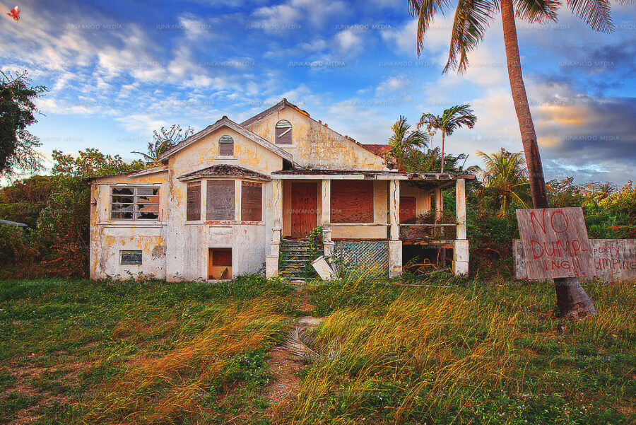 An abandoned house overlooking the ocean in The Bahamas.