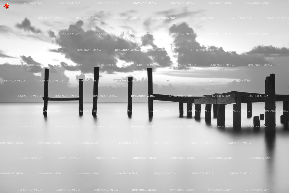 A long exposure of a dock at Jaws Beach in New Providence, Bahamas.